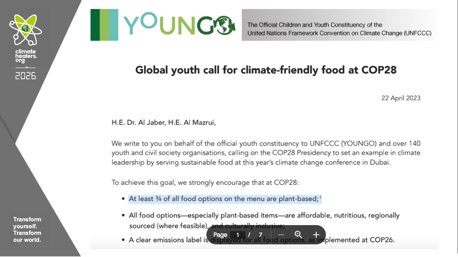 Photo of Letter from YOUNGO to organizers of COP28